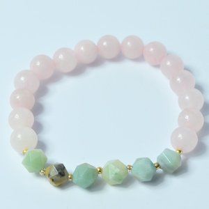 GEMSTONE | Rose Quartz Amazonite Pink Blue Beaded Bracelet